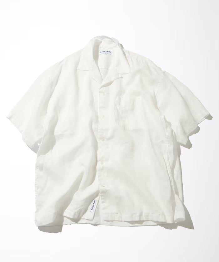 Linen Open Collar Short Sleeve Shirt - White