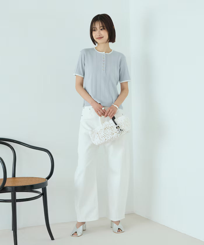 Henry Neck Knitted Lace T-Shirt