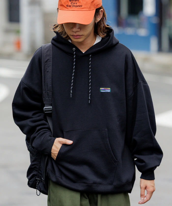 Big silhouette one-point logo pullover hoodie/hem cord/back brushed 【limited edition】 - Black