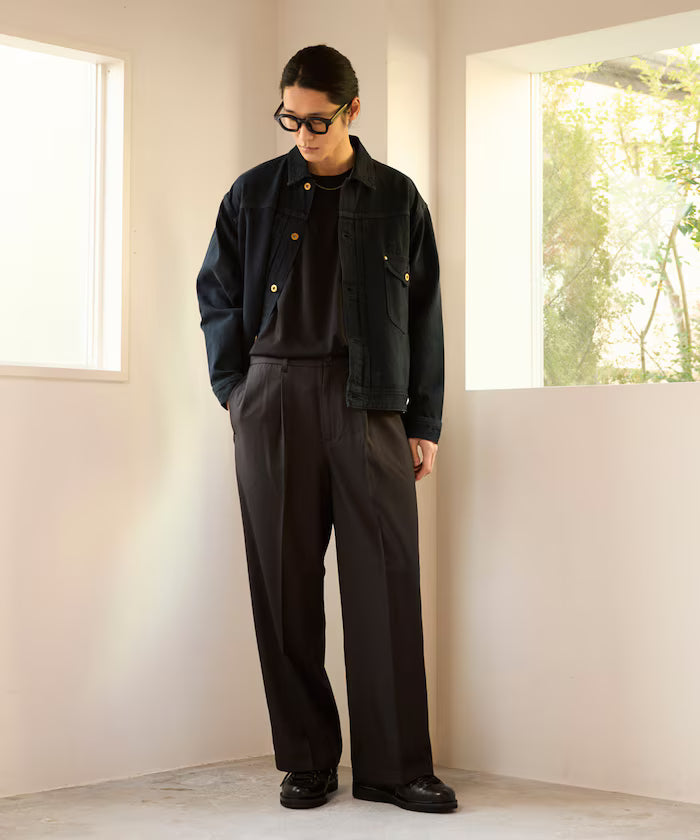 Wide Straight Silhouette One-Tuck Slack Pants - Black
