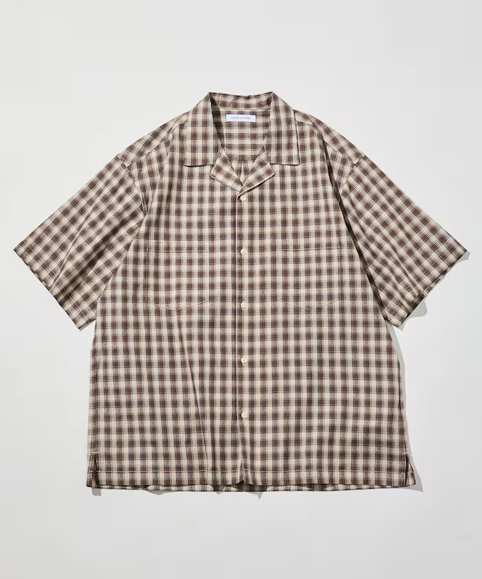 Dobby Woven Check Relaxed Open Collar Short Sleeve Shirt