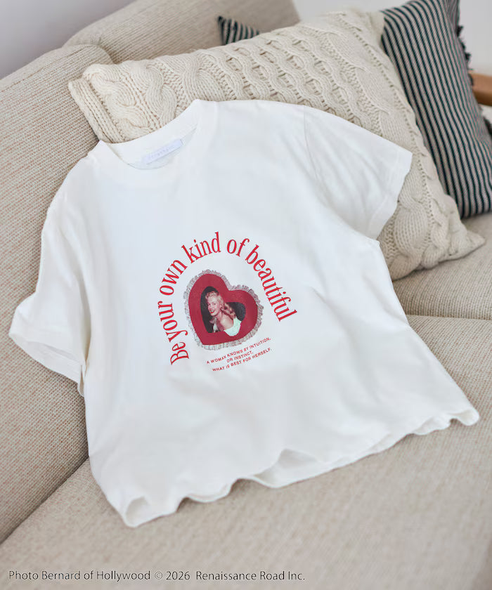 Marilyn Monroe Short Sleeve Heart Photo T-Shirt - White