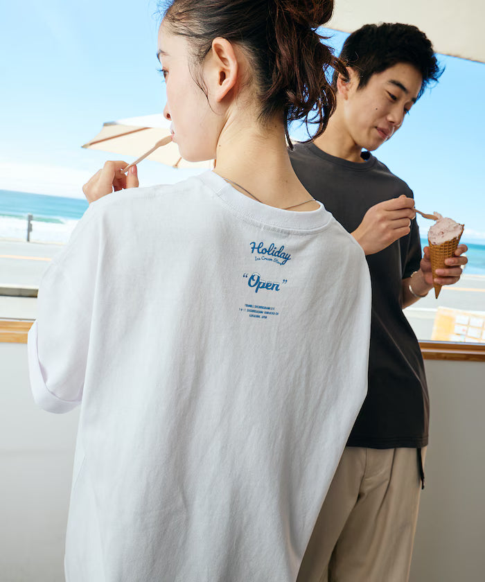 HOLIDAY ICECREAM×FREAK'S STORE Limited Edition Big Silhouette College Print Crew Neck T-Shirt