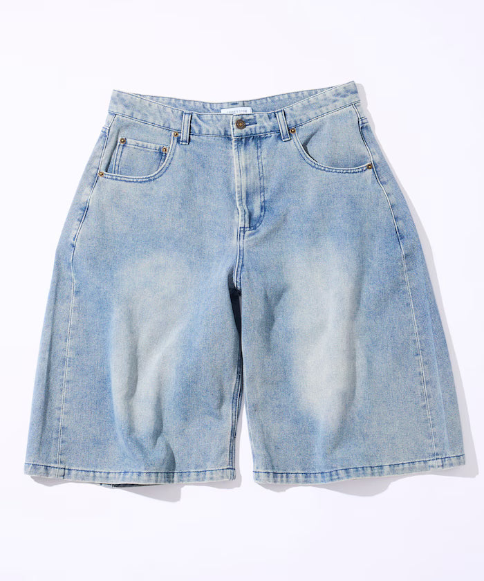 Wide Silhouette Vintage Processed Cropped Curve Denim Shorts