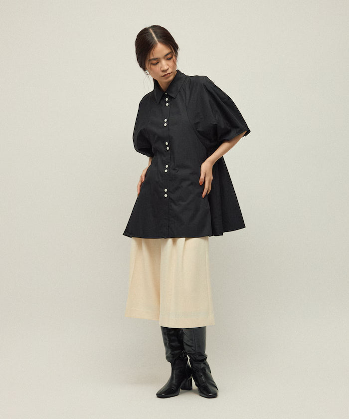 Switching Design Balloon Sleeve Shirt / 5-Minute Sleeve Blouse