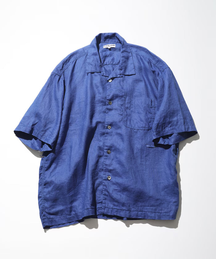 Linen Open Collar Shirt - Blue