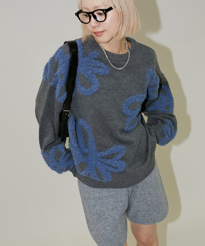 Boucle Flower Pattern Pullover Knit [Limited Edition]