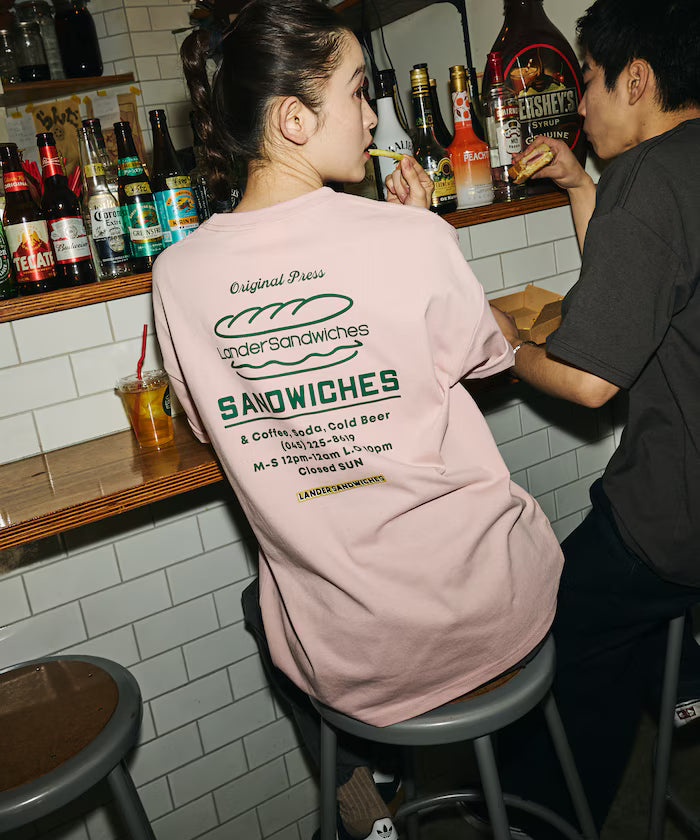 LANDER SANDWICHES×FREAK'S STORE/Lander Limited Edition Big Silhouette Back Print Crew Neck T-Shirt 【Limited Release】 - Pink