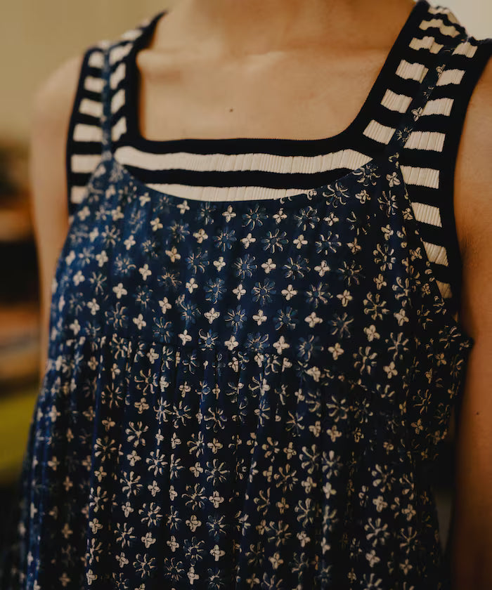 India Woodblock Flower Print Cami Dress