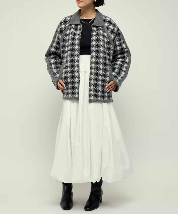 Wool Blend Gancube Check Knit Zip Blouson