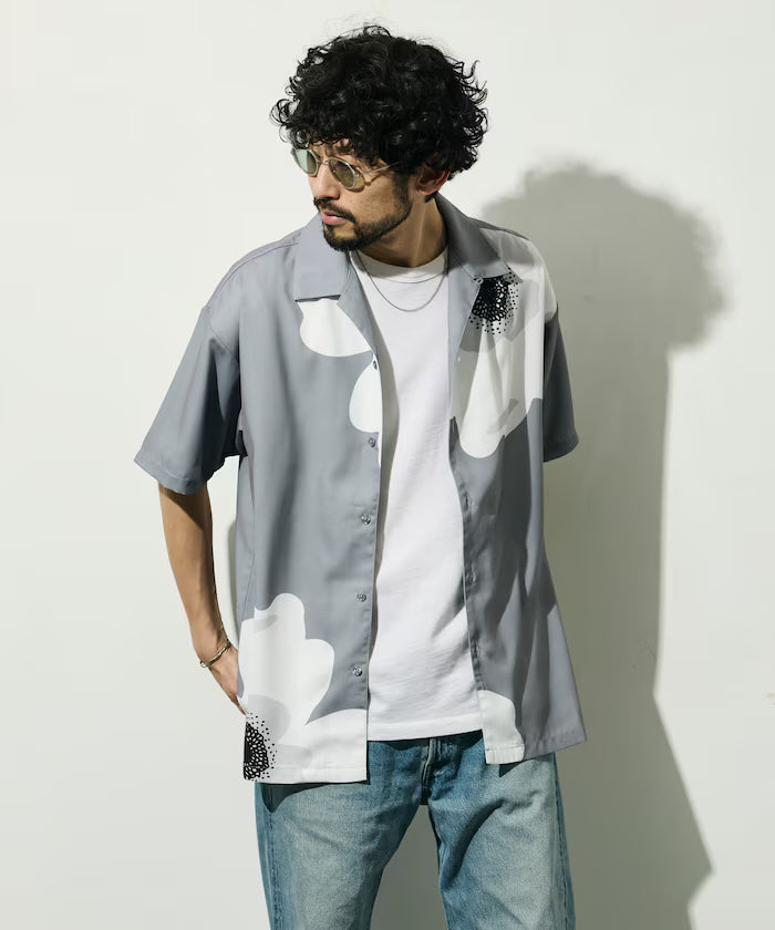 Open Collar Big Pattern Short Sleeve Shirt / Big Silhouette