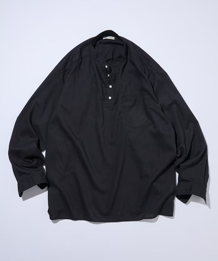 Relax Fit Linen Mix Band Collar Pullover Shirt [Limited Edition] - Black