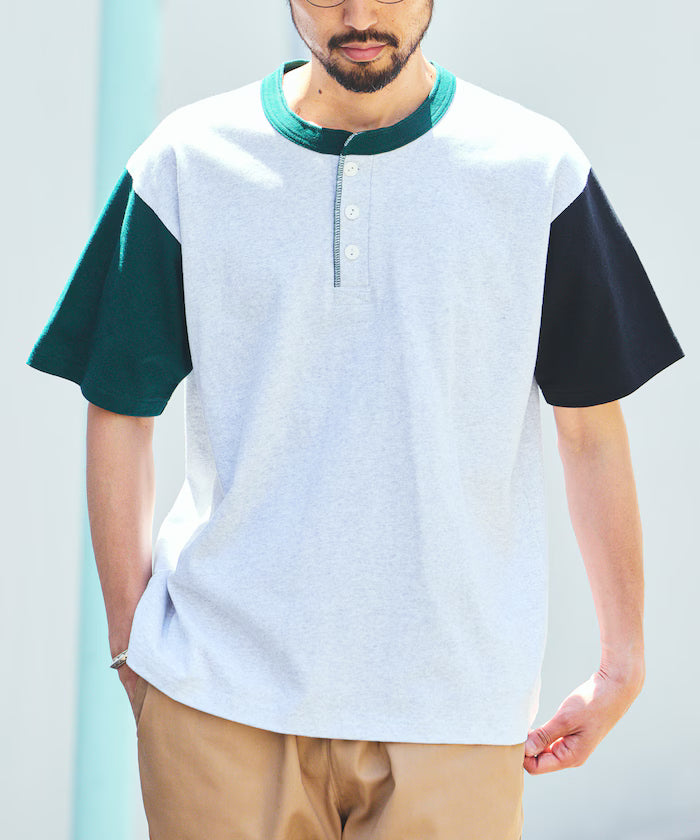 HEAVY WEIGHT/Heavy Weight Short Sleeve Henley Neck T-shirt/10.5 oz - Crazy