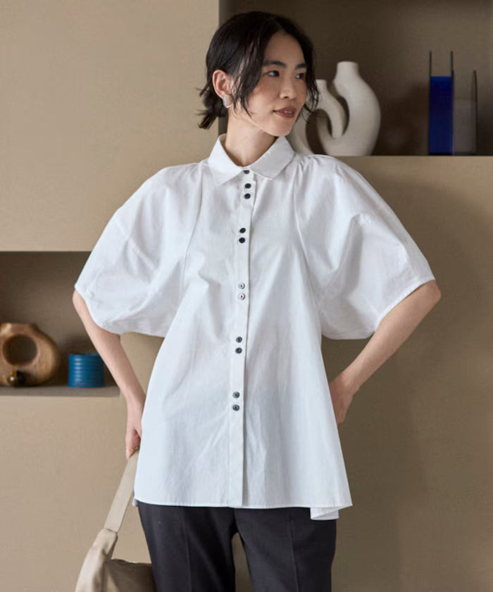 Switching Design Balloon Sleeve Shirt / 5-Minute Sleeve Blouse [Limited Edition]