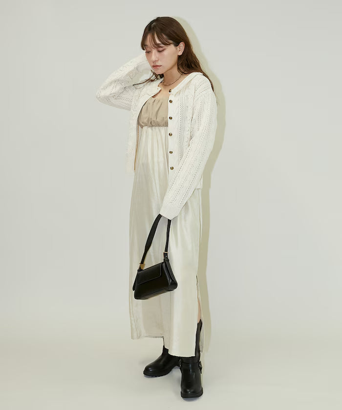 Mixed Material Shirring Satin Dress Limited Release