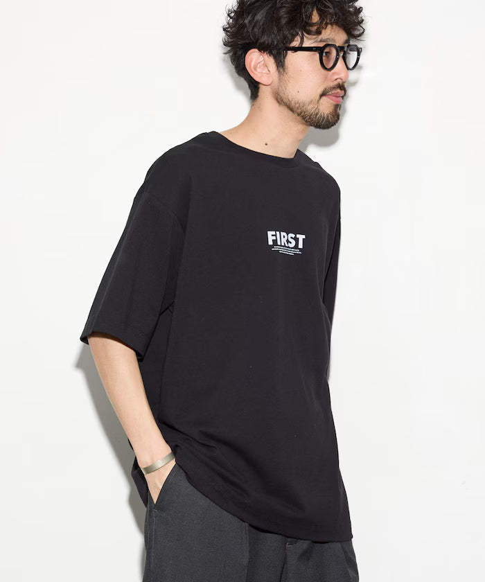 6 Ounce Front Logo Print Crew Neck T-Shirt / Back Print T-Shirt PRINT FRESH FIRST - Black