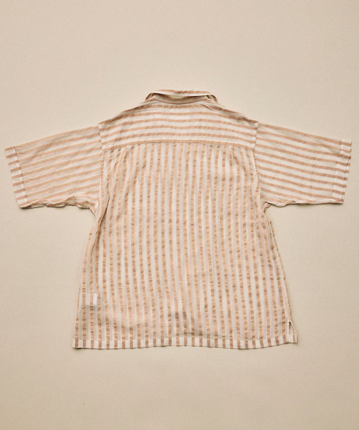 Indian-made Relaxed Fit Wide Stripe Sheer Sucker Open Collar Short Sleeve Shirt