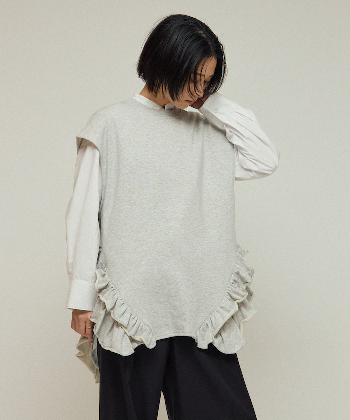 Organic Cotton Frill Hem Top / Relaxed Fit / French Terry Sweat / Best