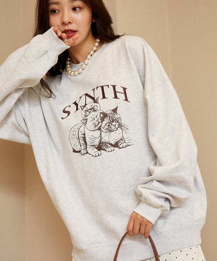 SYNTH Cat Fleece Lined Sweatshirt Limited Edition - Light Gray