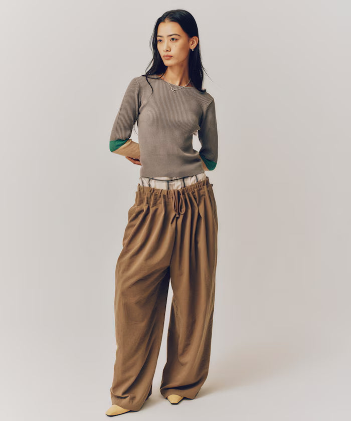 Functional material silk blend color block knit pullover / anti-pill / machine washable