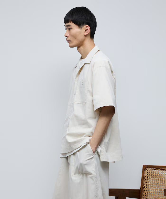 Ramie Blend Oversize Short Sleeve Open Collar Shirt / Easy Care Shirt / Linen Blend Short Sleeve Shirt