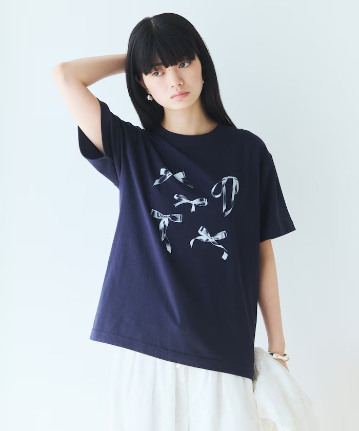 Comfortable Ribbon Print Crew Neck T-shirt