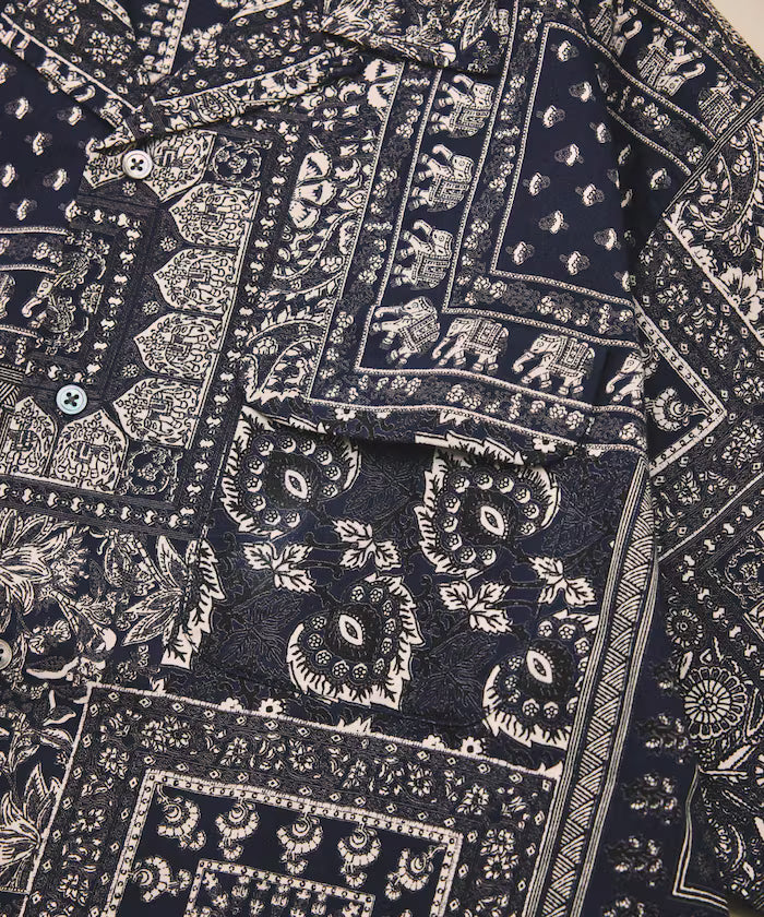 India-made Relaxed Fit Paisley Print Open Collar Short Sleeve Shirt Bandana Pattern