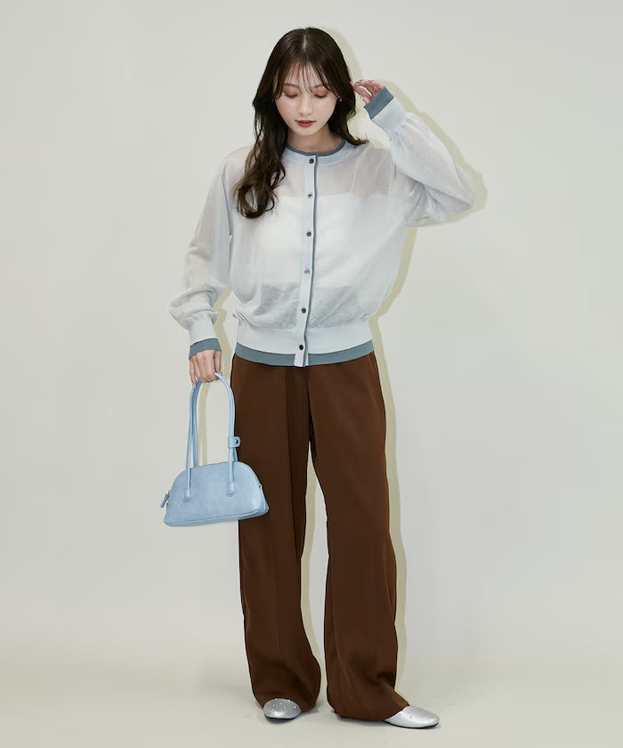 Washable Linen Color Block Sheer Knit Cardigan Limited Edition