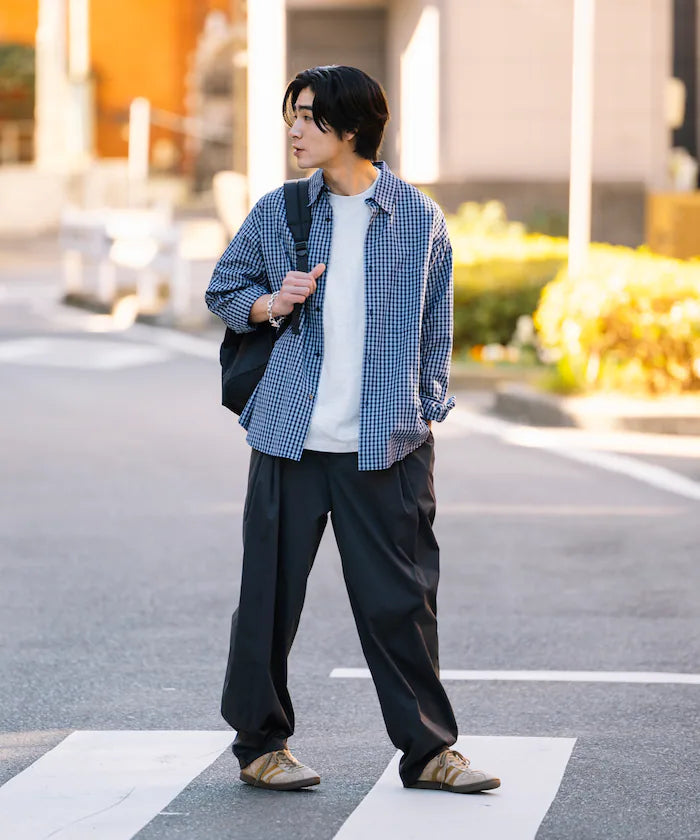 Wide Silhouette Double Tuck Poly Chino Slacks [Limited Edition]