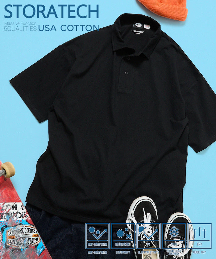STORATECH/Stratech Big Silhouette Polo Shirt/Antibacterial/Odor Resistant/Sanitizing/UV Cut/Contact Cooling/Quick Drying 【Limited Release】 - Black