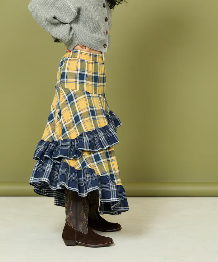 Nell Check Asymmetrical Frill Skirt