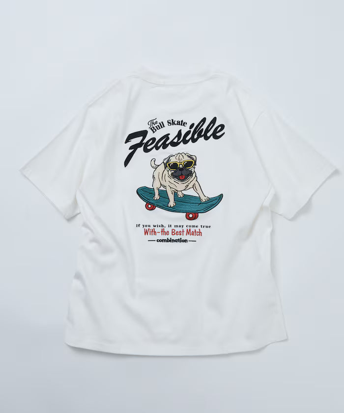Relaxed Fit Back Embroidery Design Crew Neck T-Shirt / Dog 【Limited Edition】