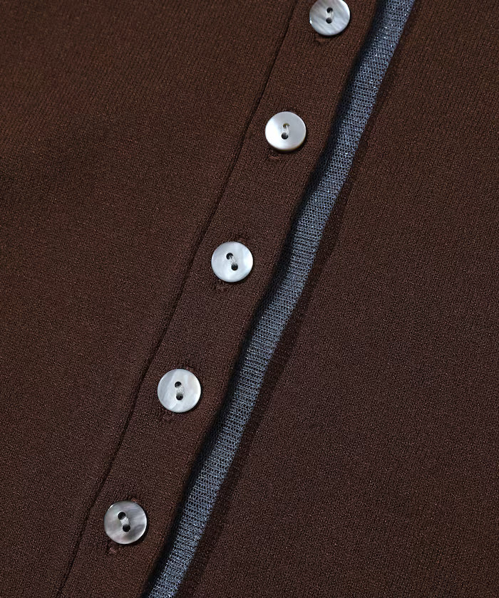 Color Design Fake Layered Long Sleeve Polo Knit Cardigan