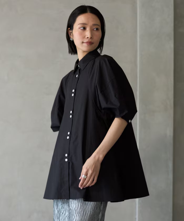 Switching Design Balloon Sleeve Shirt / 5-Minute Sleeve Blouse [Limited Edition]