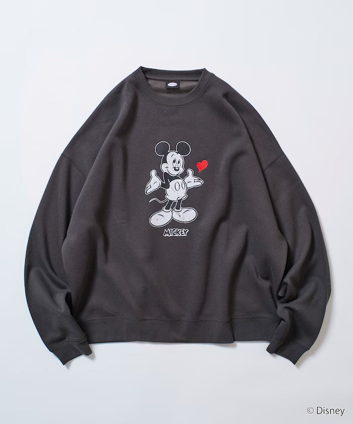 DISNEY/Mickey Mouse/Custom Crew Neck Printed Sweatshirt/Heart [Limited Edition] - Charcoal Black