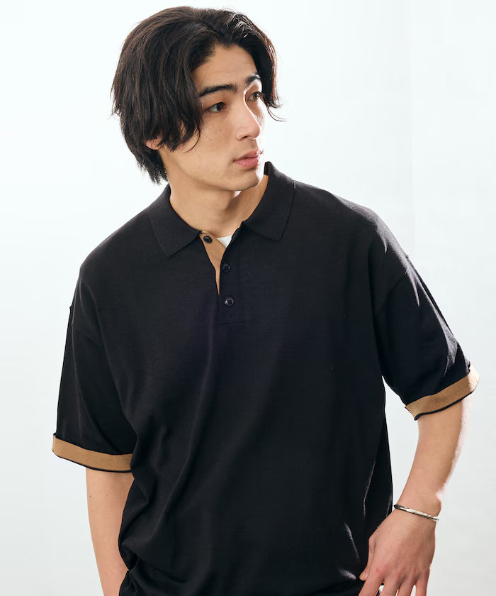 Relax Fit Relax Fit Cool Touch Color Block Knit Polo Shirt [Limited Edition] - Black