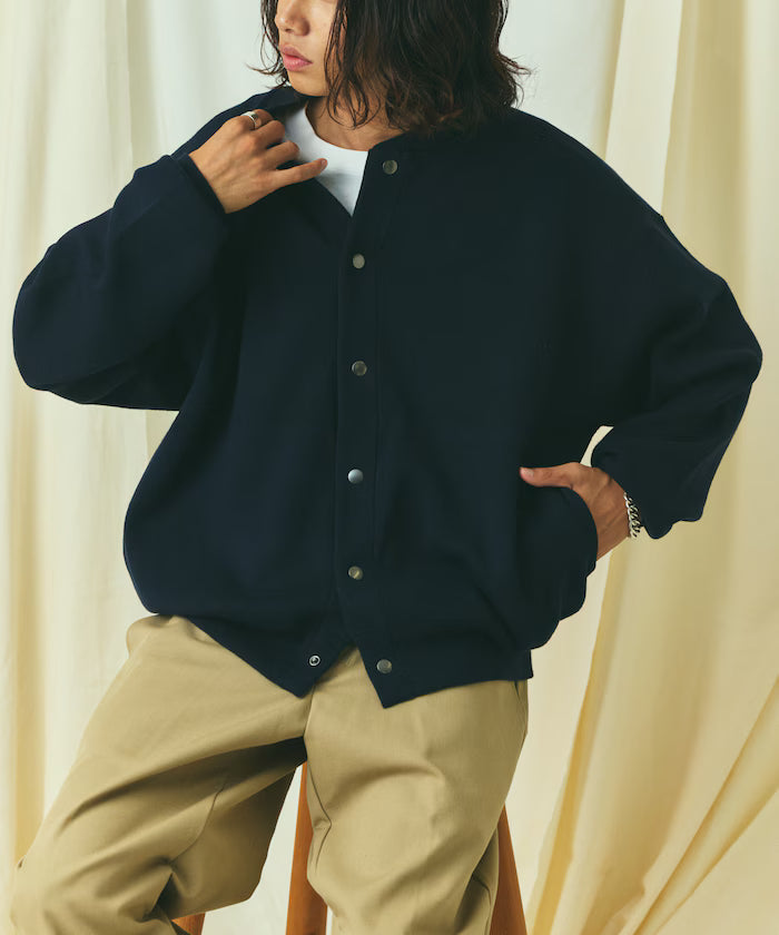 Relax Fit Relax Fit Sweat-like Knit Crew Neck Snap Cardigan [Limited Edition]