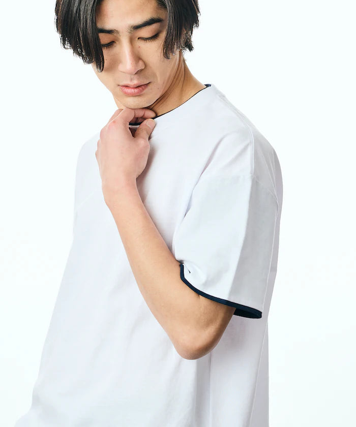 Limited Edition Relaxed Fit Color Block Fake Layered Crew Neck T-Shirt