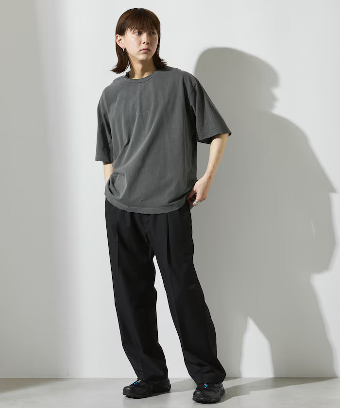 7.3 oz damaged processed front logo print short sleeve T-shirt / oversized crew neck short sleeve T-shirt