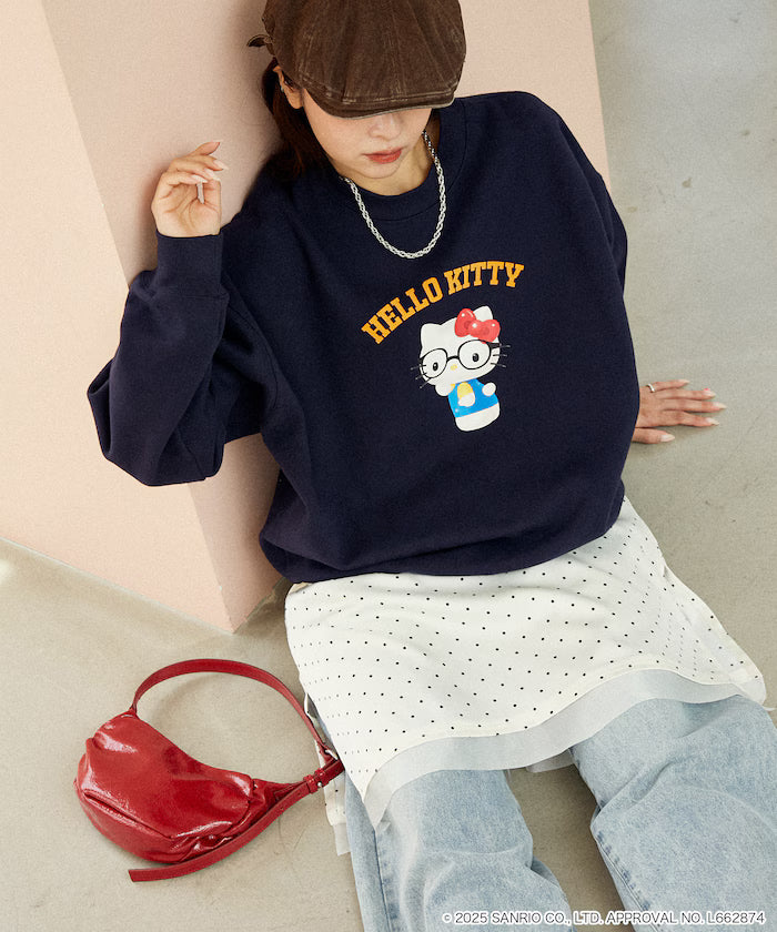 "HELLO KITTY/Hello Kitty" glasses college-style sweatshirt limited edition