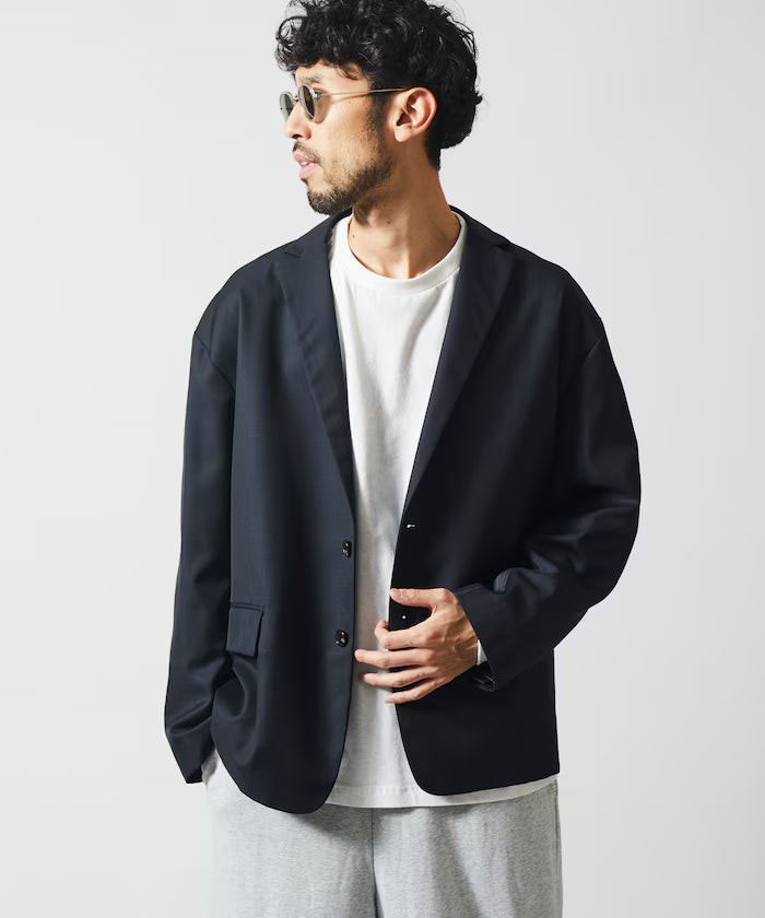 Sleeve-Contrast Tailored Jacket / Relaxed Fit - Black