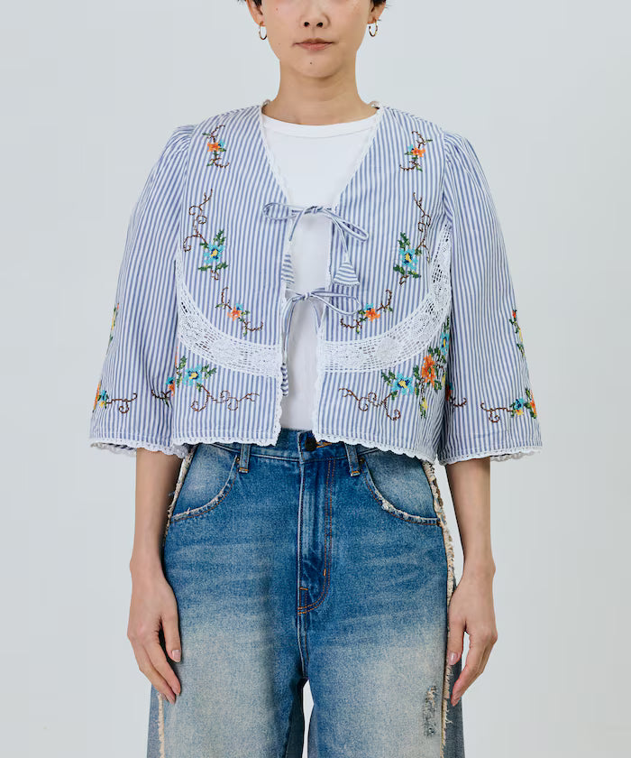 India Flower Cross Embroidery Lace Bolero