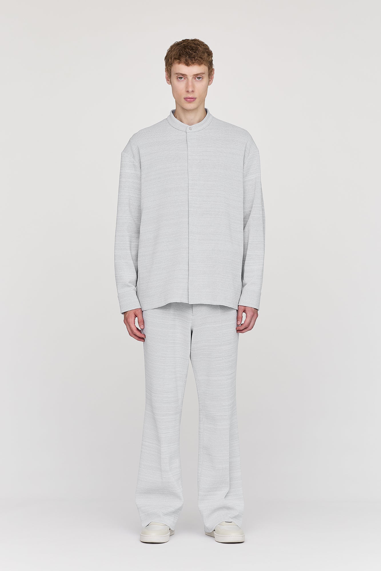 SOFT MILAN STAND COLLAR COVERED PLACKET SHIRT