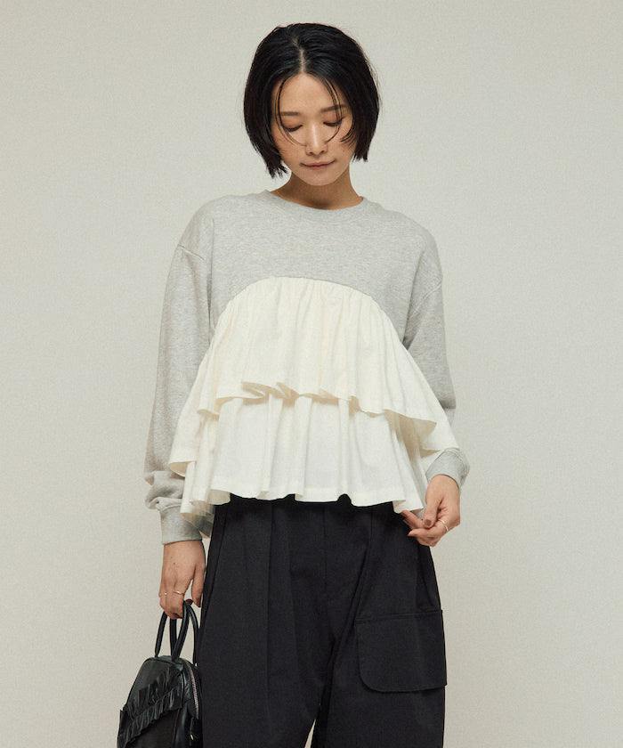 Organic Cotton Docking Frill Sweat / Relaxed Fit / Backed Sweat