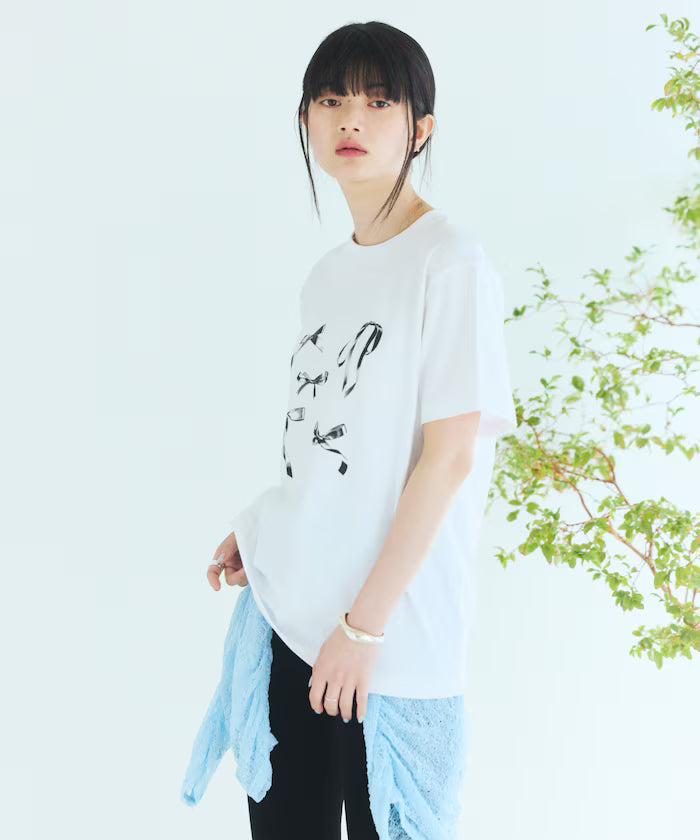 Comfortable Ribbon Print Crew Neck T-shirt