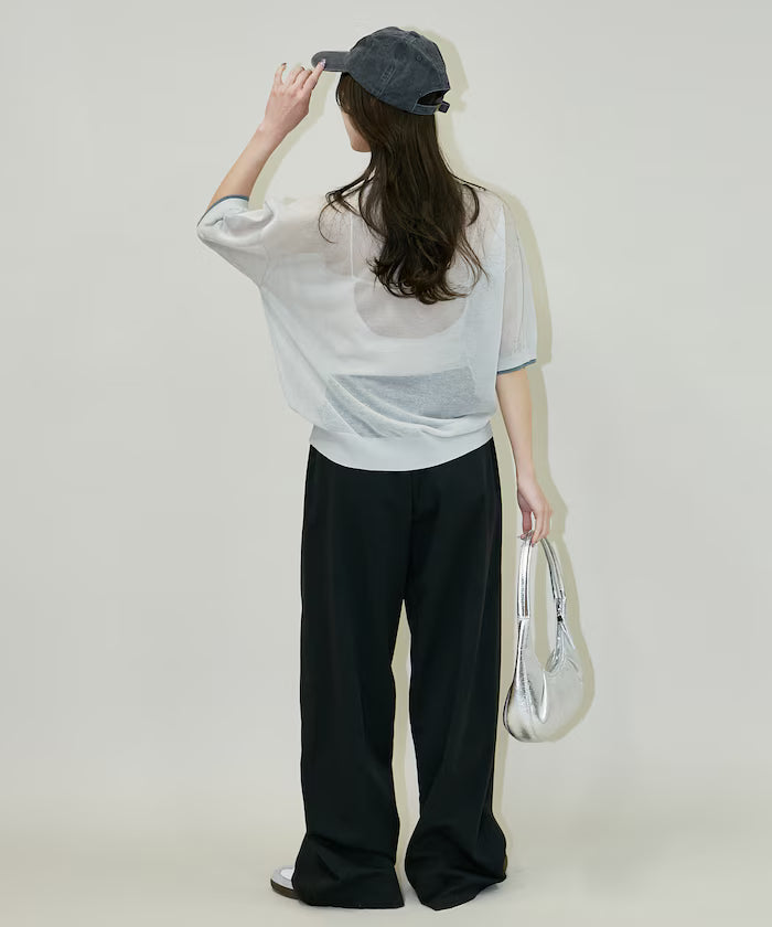 Washable linen color block henley neck knit top limited release