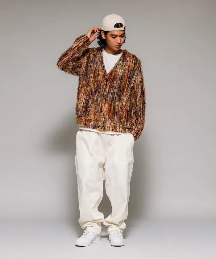 Relaxed Fit Shaggy Knit Multi-Stripe Cardigan