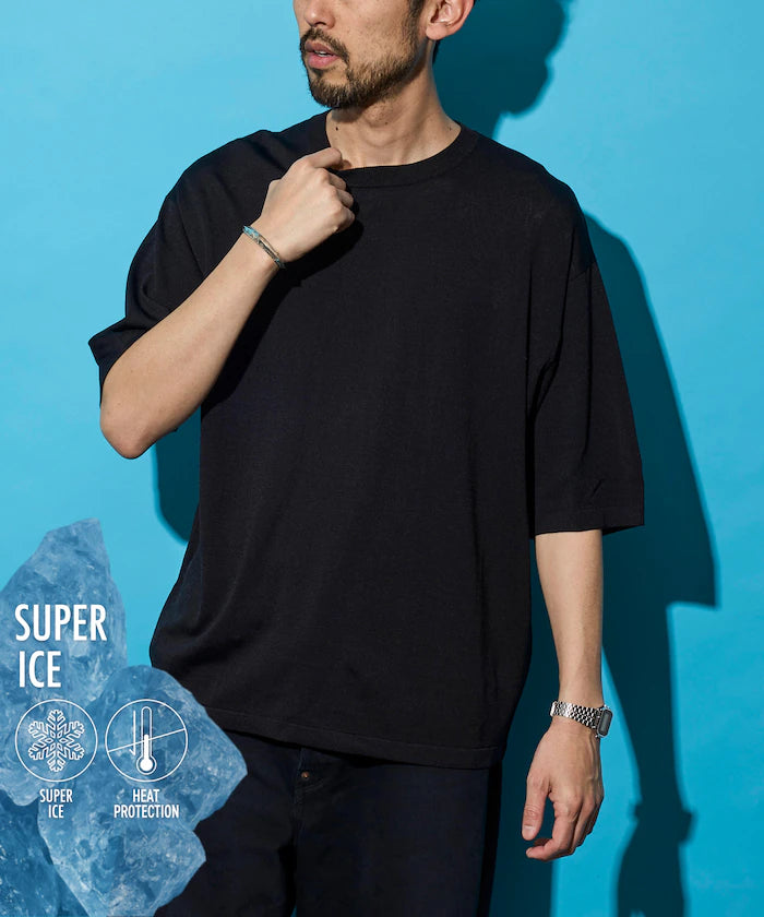 [New Color Added] SUPER ICE / Super Ice Crew Neck Knit T-Shirt / Contact Cooling - Black