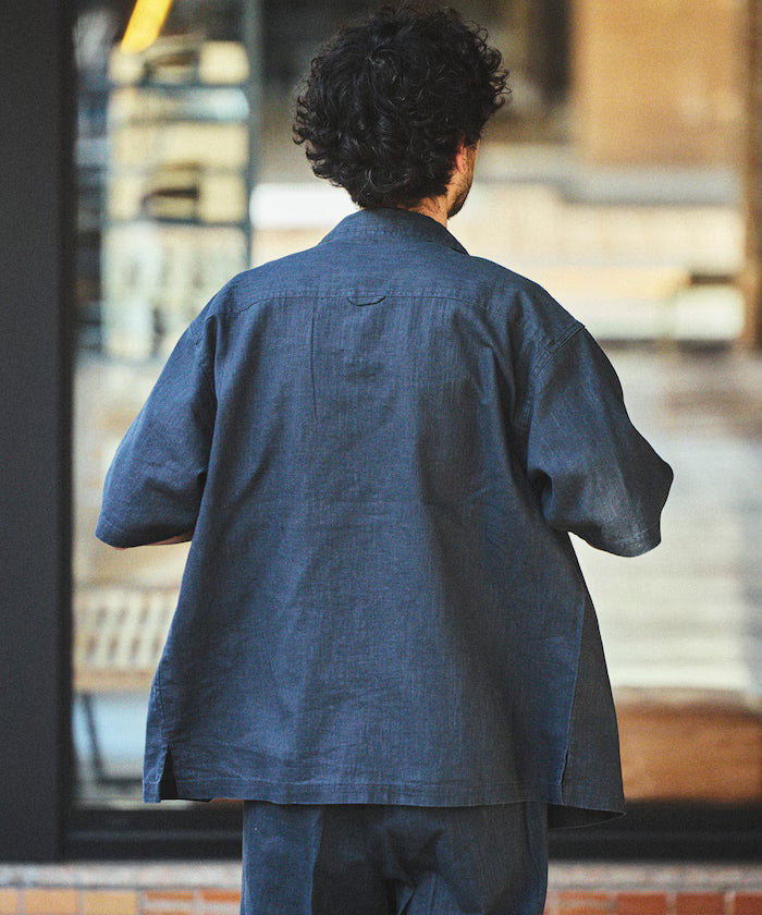 LINEN COTTON OPEN COLLAR SS SHIRT