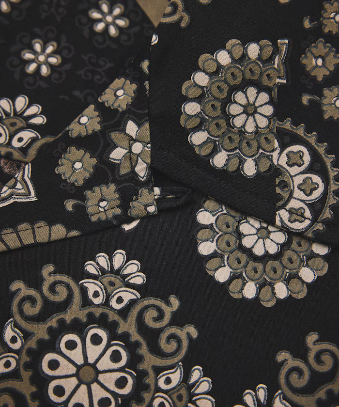 [New color added] Indian-made Relaxed Fit Batik Pattern Print Open Collar Shirt Short Sleeve Small Pattern